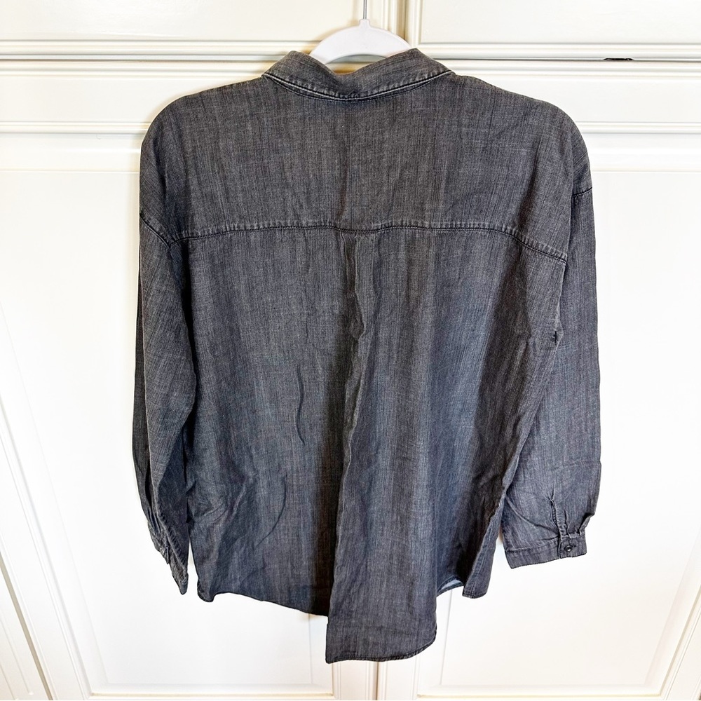 Eileen Fisher Women’s Grey Cotton Tencel Denim Popover Tunic Top Blouse Oversize - Picture 8 of 8